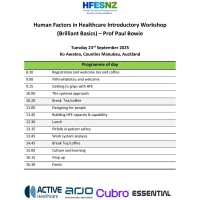 Human Factors in Healthcare Introductory Workshop programme